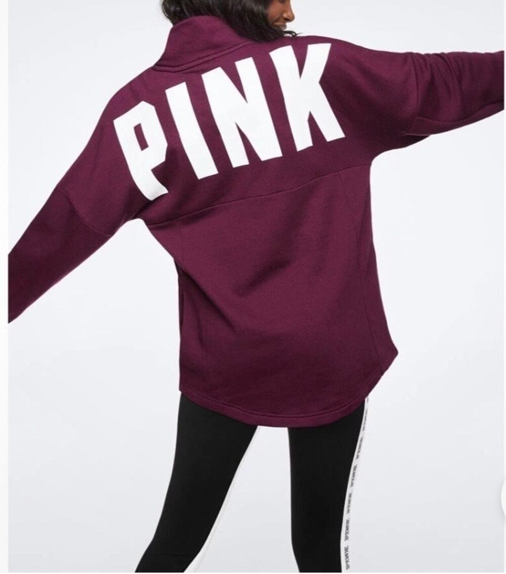 PINK Victoria’s Secret Half Zip Pullover Size XS purple logo